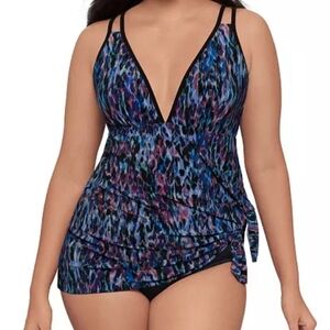 Trimshaper Women's Size 18 Swimsuit Bathing Suit Side Knot Multicolored Black